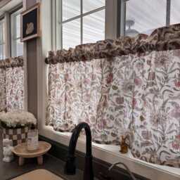 Lacefield Floral Neutral Vintage Style Printed Drapery Fabric , Block Print Floral Pattern Cafe Curtain, Kitchen Bathroom Curtain - thumbnail 2