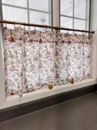 Lacefield Floral Neutral Vintage Style Printed Drapery Fabric , Block Print Floral Pattern Cafe Curtain, Kitchen Bathroom Curtain - thumbnail 1