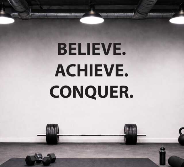 Inspirational Fitness Quote Wall Decal Vinyl Sticker, Believe. Achieve. Conquer. Chiropractor, Physical Therapy, High School Sports 259 - image 1