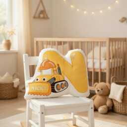 Personalized Name Letter Pillow, Initial Pillow With Name, Alphabet Excavator Boy, Toddler Room Decor, Nursery Throw, Birthday Gift - thumbnail 4