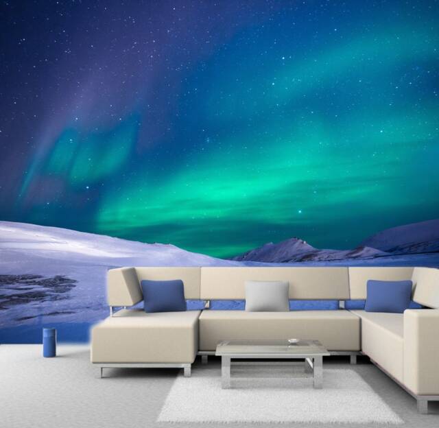 Northern Lights Aurora, Removable Wall Mural Borealis in Norway, Self-Adhesive Large Wallpaper, Night Sky Mural, Arctic Magical Landscape - image 1