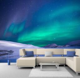 Northern Lights Aurora, Removable Wall Mural Borealis in Norway, Self-Adhesive Large Wallpaper, Night Sky Mural, Arctic Magical Landscape - thumbnail 1