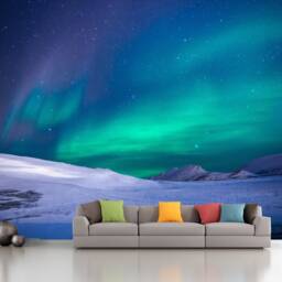 Northern Lights Aurora, Removable Wall Mural Borealis in Norway, Self-Adhesive Large Wallpaper, Night Sky Mural, Arctic Magical Landscape - thumbnail 3
