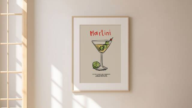 Martini Print, Cocktail Recipe, Retro Wall Art, Kitchen Prints, Decor, Aesthetic Room Gallery Wall, Home Inspo, Unframed - image 1