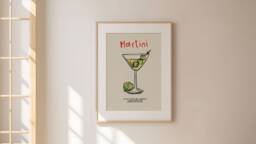 Martini Print, Cocktail Recipe, Retro Wall Art, Kitchen Prints, Decor, Aesthetic Room Gallery Wall, Home Inspo, Unframed - thumbnail 1