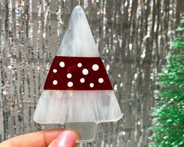 Fused Glass Christmas Tree Ornament, Handmade Holiday Decoration, Xmas Gift - image 1