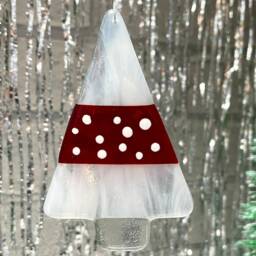 Fused Glass Christmas Tree Ornament, Handmade Holiday Decoration, Xmas Gift - thumbnail 2