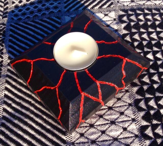 Lava Candle Holder - Tea Light Volcano Salvaged Wood Wooden Decor Nature Fire Burning Etch Unique - image 1