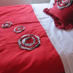 Red Shabby Chic Bedding - Black White Bloom Flower Dahlia Duvet Cover - Flower Applique - Queen/King Bohemian Bedding - Nurdanceyiz Turkey - thumbnail 3