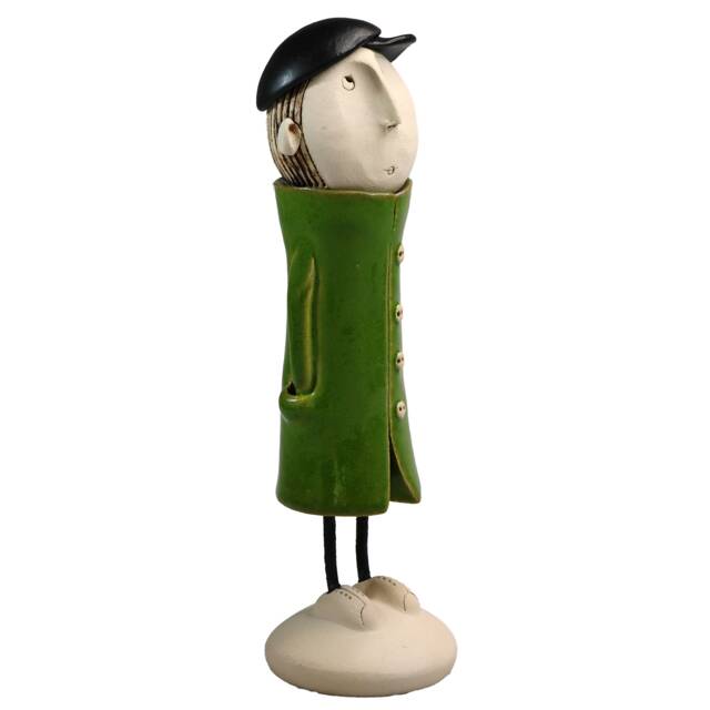Handmade Ceramic Man Figurine - Blue Coat, Baseball Cap Decor - image 1