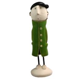 Handmade Ceramic Man Figurine - Blue Coat, Baseball Cap Decor - thumbnail 2