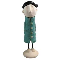 Handmade Ceramic Man Figurine - Blue Coat, Baseball Cap Decor - thumbnail 4