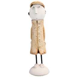 Handmade Ceramic Man Figurine - Blue Coat, Baseball Cap Decor - thumbnail 3