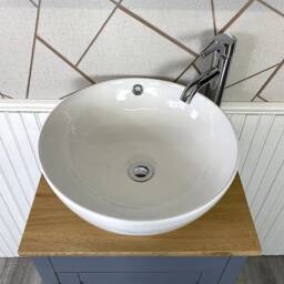 Small Compact Oak Bathroom Modern Vanity Cabinet & Ceramic Basin 308G - thumbnail 2