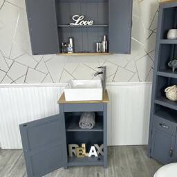 Small Compact Oak Bathroom Modern Vanity Cabinet & Ceramic Basin 308G - thumbnail 3