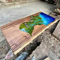 Personalized River Resin Dining Table Live Edge Wood With Moss Landscape - thumbnail 3