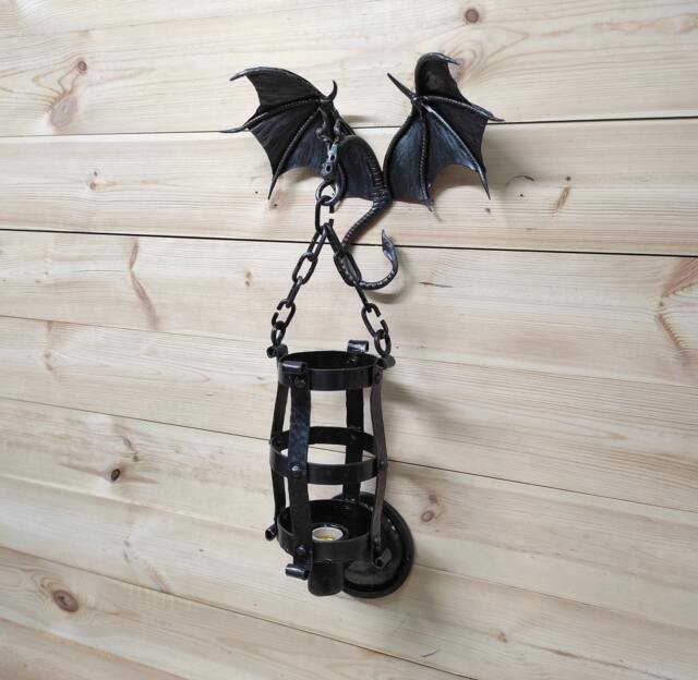 Hand Forged Dragon Wall Lamp Medieval Viking Decor