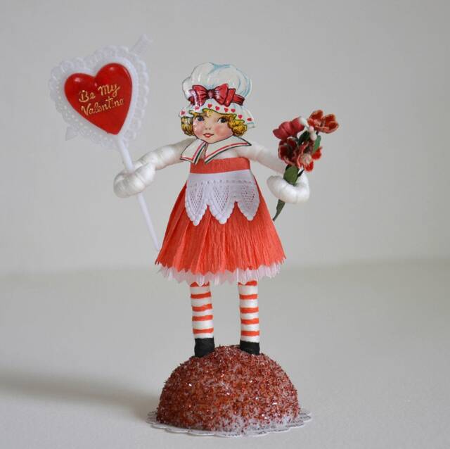 Valentine Ornament/Vintage Style Spun Cotton Figurine Spun Girl - image 1