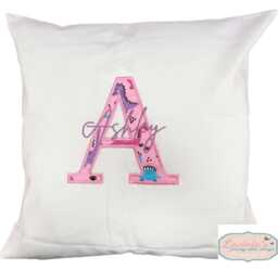 Personalised Embroidered Dinosaur Initial Cushion, Pink Dino Decor - thumbnail 1