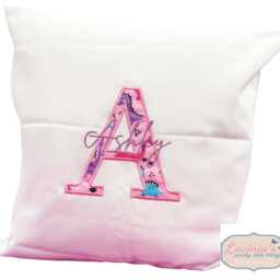 Personalised Embroidered Dinosaur Initial Cushion, Pink Dino Decor - thumbnail 3