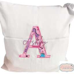 Personalised Embroidered Dinosaur Initial Cushion, Pink Dino Decor - thumbnail 4