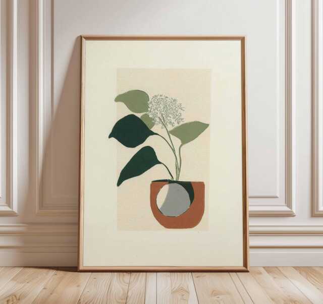 Minimalist Plant Wall Art Print, Modern Botanical Poster, Scandinavian Greenery Artwork, Neutral Home Decor - image 1