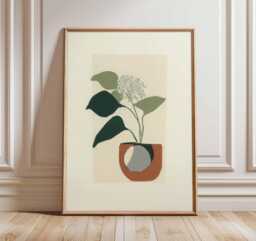 Minimalist Plant Wall Art Print, Modern Botanical Poster, Scandinavian Greenery Artwork, Neutral Home Decor - thumbnail 1
