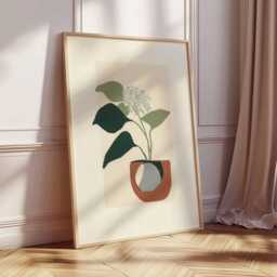 Minimalist Plant Wall Art Print, Modern Botanical Poster, Scandinavian Greenery Artwork, Neutral Home Decor - thumbnail 2