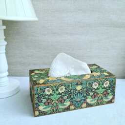 William Morris Wooden Tissue Cover Box, Strawberry Thief Floral Bird Design, Handcrafted - thumbnail 3