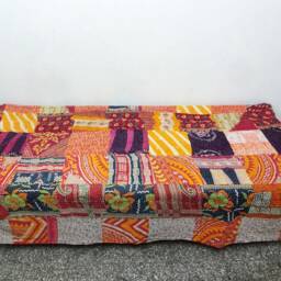 Twin Patchwork Quilt Indian Hand-Quilted Cotton Bedspread - thumbnail 3