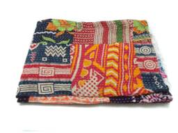Twin Patchwork Quilt Indian Hand-Quilted Cotton Bedspread