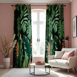 Tropical Greenery Curtains, Monstera Leaf & Botanical Print Window Treatments, Green Palm Leaves Drapes, Custom Curtain Panels - thumbnail 2
