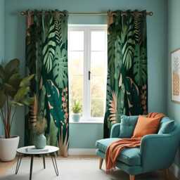 Tropical Greenery Curtains, Monstera Leaf & Botanical Print Window Treatments, Green Palm Leaves Drapes, Custom Curtain Panels
