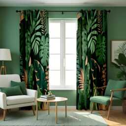 Tropical Greenery Curtains, Monstera Leaf & Botanical Print Window Treatments, Green Palm Leaves Drapes, Custom Curtain Panels - thumbnail 3