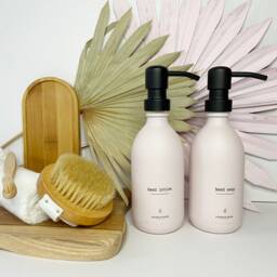New Pink Glass Refillable Bottle 500Ml, Waterproof Label, Stainless Steel Pump, Soap Dispenser
