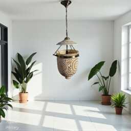 Very Large Glass Brass & Metal Etched Mosaic Bell Jar Pendant Lamp Shown in Standard Antiqued Bronze Finish No-9 - thumbnail 3