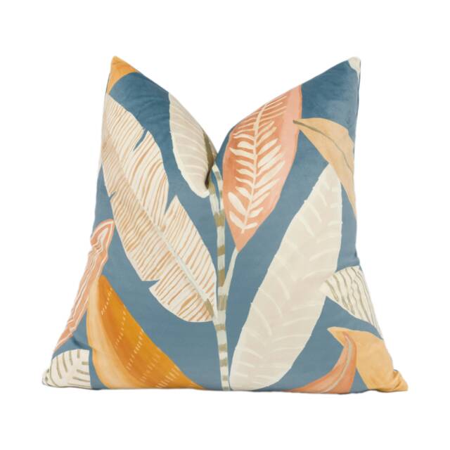 Scion - Hikkaduwa Velvet Blue/Orange Fun Bright Tropical Flora Cushion Cover Throw Pillow Designer Home D??cor - image 1