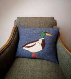 New Mallard Duck Embroidered Harris Tweed Cushion Cover