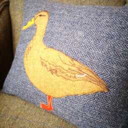 New Mallard Duck Embroidered Harris Tweed Cushion Cover - thumbnail 4