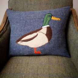 New Mallard Duck Embroidered Harris Tweed Cushion Cover - thumbnail 2