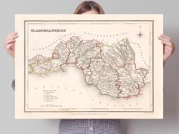 Old Map Of Glamorganshire - County 1844 Wales Poster Welsh Gift Llannely Merthyr Tydvil Cardiff Swansea - thumbnail 1
