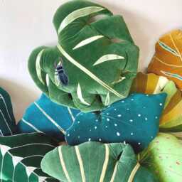 Velvet Monstera Leaf Decorative Pillow/Cushion With Appliqu?? Stag Beetle UK .eco Stuffing - thumbnail 3