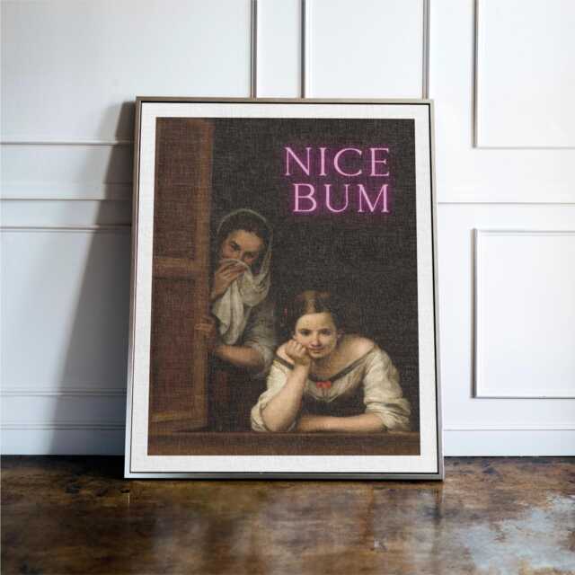 Funny Bathroom Wall Art Nice Bum Print, Vintage Painting Decor, Toilet Humour Poster, Restroom Art, Quirky Sign - image 1