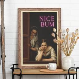 Funny Bathroom Wall Art Nice Bum Print, Vintage Painting Decor, Toilet Humour Poster, Restroom Art, Quirky Sign - thumbnail 3