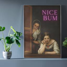Funny Bathroom Wall Art Nice Bum Print, Vintage Painting Decor, Toilet Humour Poster, Restroom Art, Quirky Sign - thumbnail 2