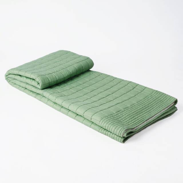 Sage Green Colour Machine Quilted Throw Blanket, 100% Cotton, 50x60 Inches - image 1