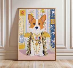 Royal Corgi Wall Art Print, Dog Portrait Poster, Quirky Pet Illustration, Regal Animal Artwork, Lover Gift, Home Decor - thumbnail 1