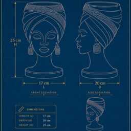 Navy Headwrap Planter - Black Woman Bust Plant Pot, African Face Vase - thumbnail 2