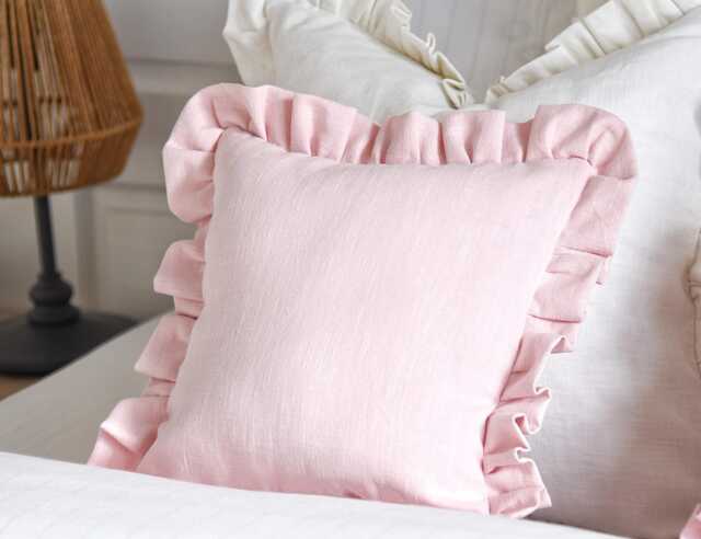 Pink Linen Ruffle Cushion Cover Small Size Nursery Pillow Lumbar Bedroom Frill Square Custom Bolster - image 1
