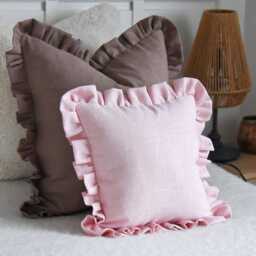 Pink Linen Ruffle Cushion Cover Small Size Nursery Pillow Lumbar Bedroom Frill Square Custom Bolster - thumbnail 4